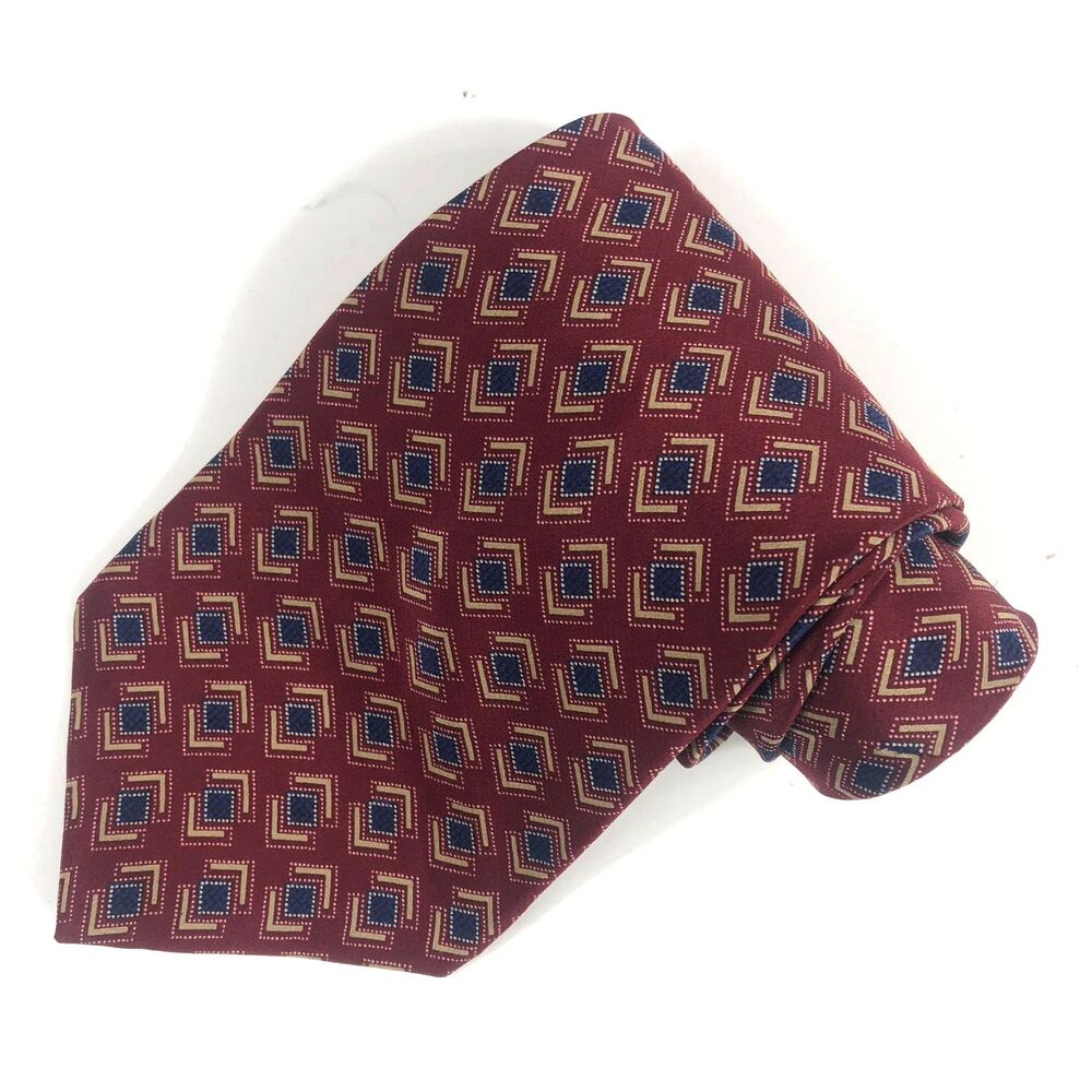 Vintage Kenneth Cole New York Made in USA 100% Silk Men’s Neck Tie Red Geometric